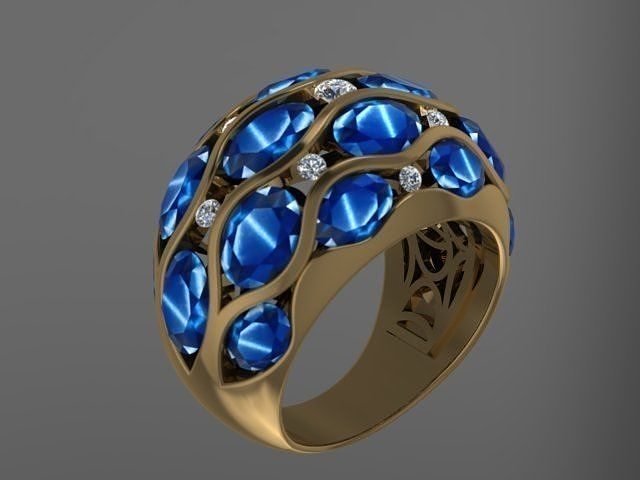 Ring with sapphires 3D print model