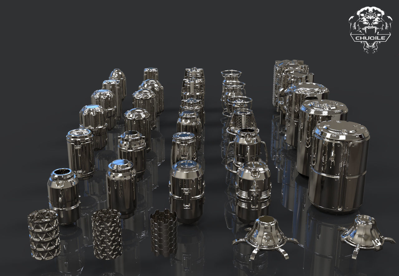 Sci-fi Hard Surface kitbash cylinder Low-poly 3D model_2