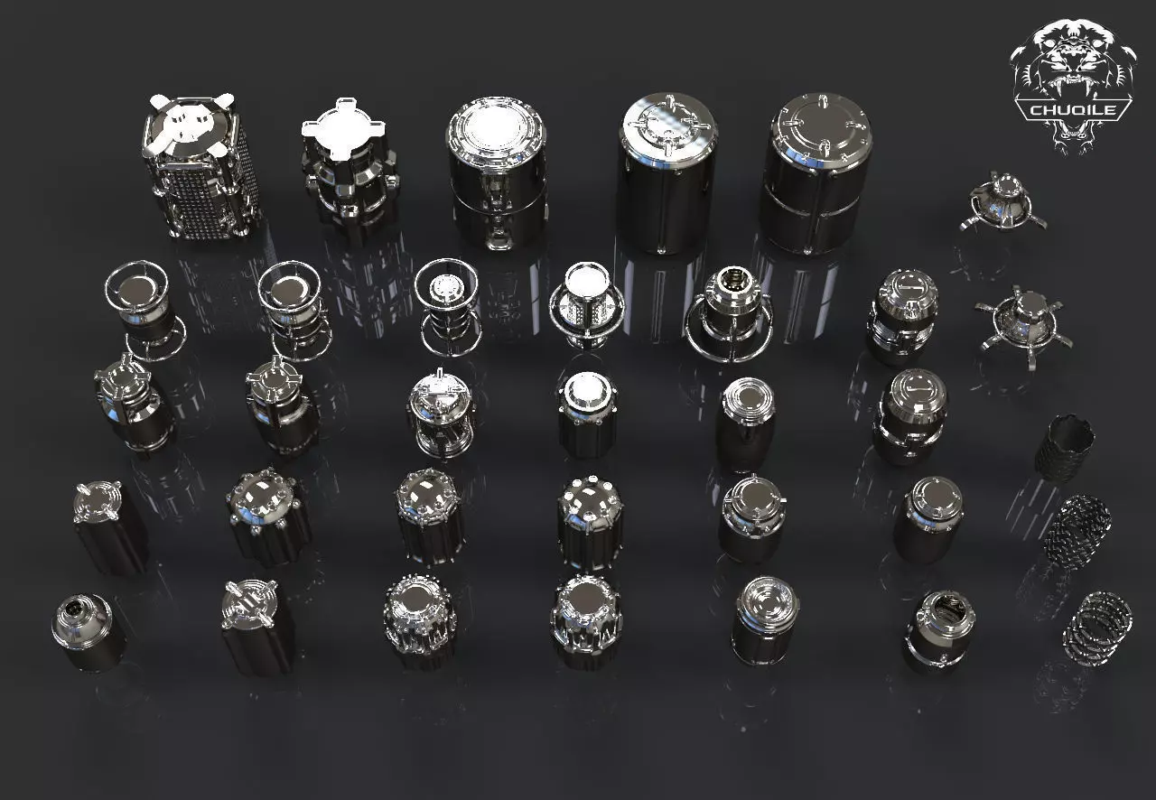 Sci-fi Hard Surface kitbash cylinder Low-poly 3D model_0