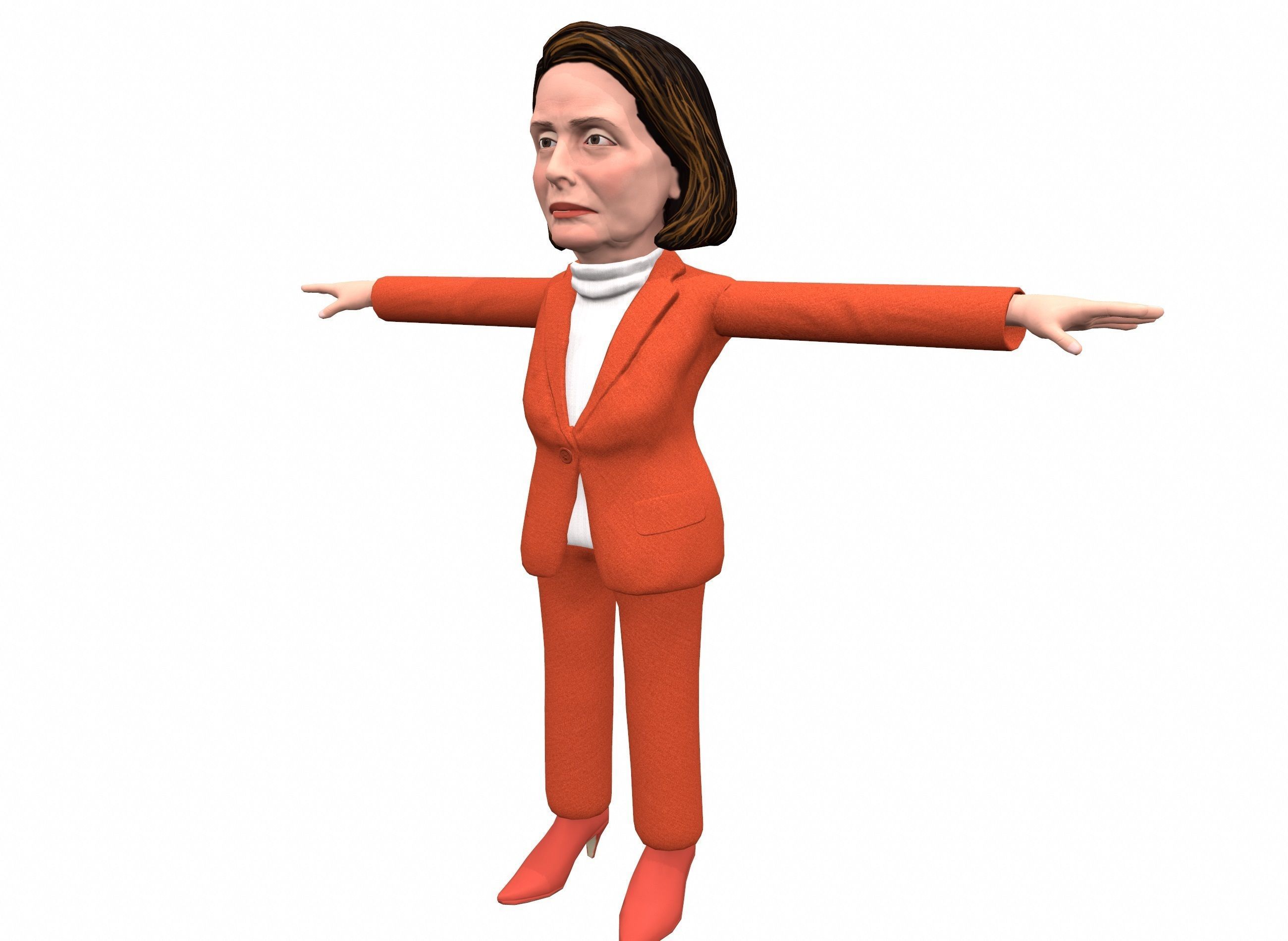 Nancy Pelosi 3D caricature low poly game rady rigged animated Low-poly 3D model_11
