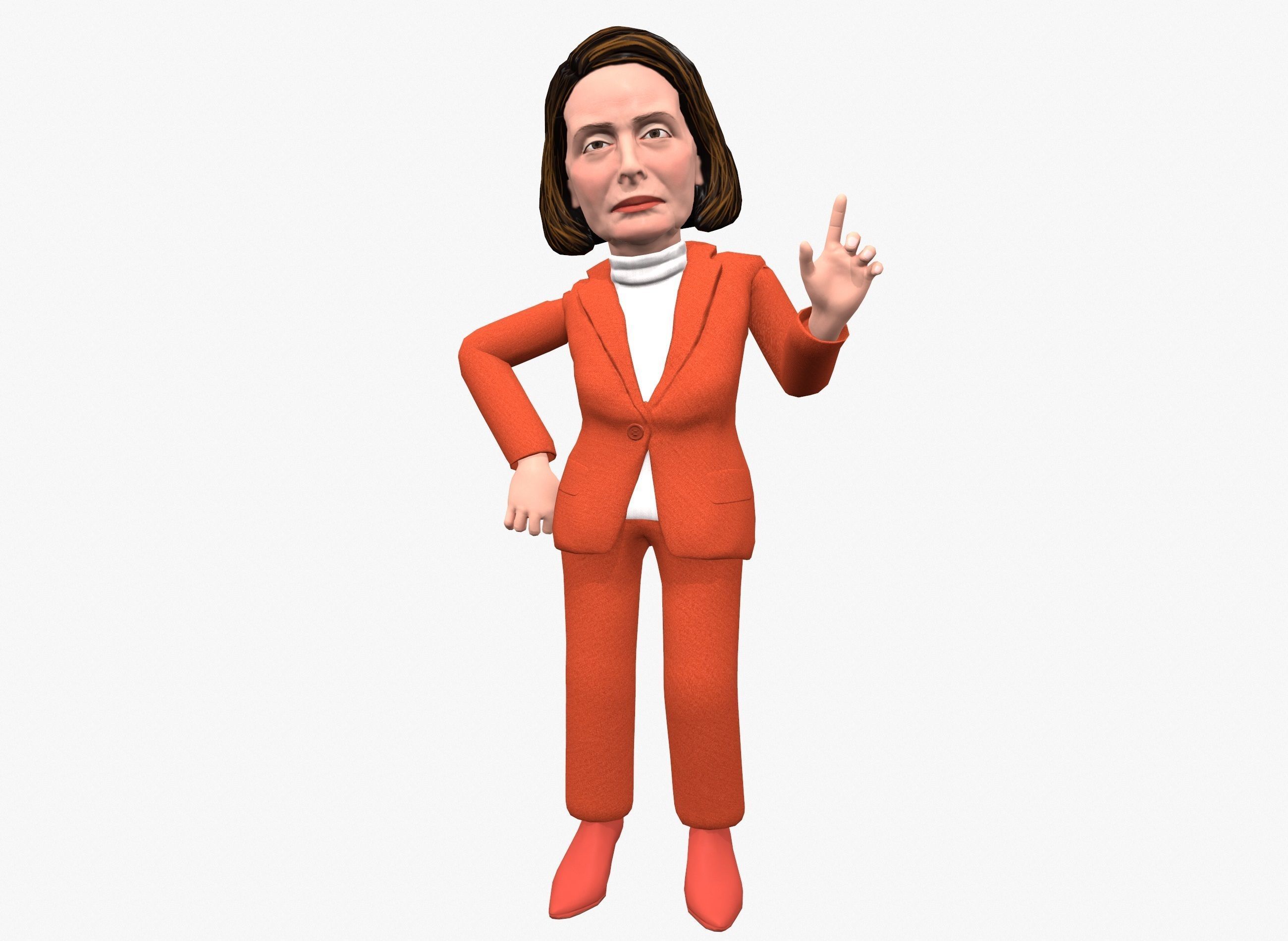 Nancy Pelosi 3D caricature low poly game rady rigged animated Low-poly 3D model_9