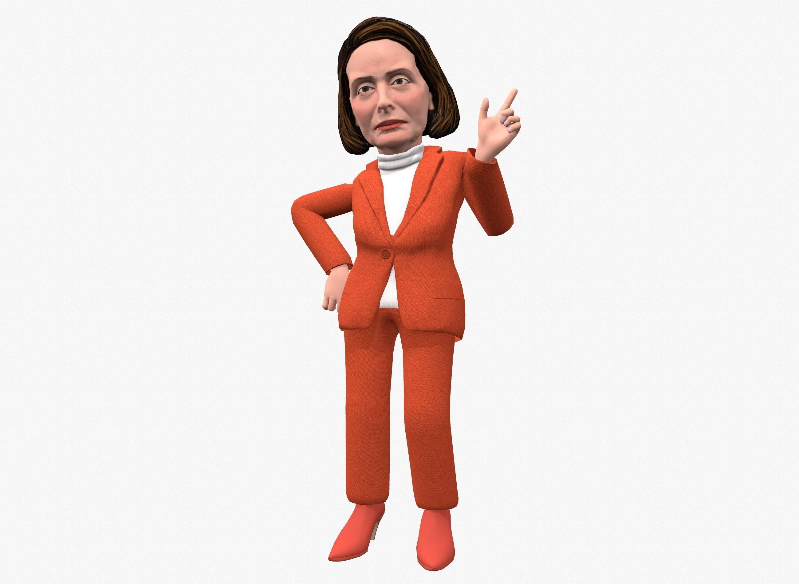 Nancy Pelosi 3D caricature low poly game rady rigged animated Low-poly 3D model_2