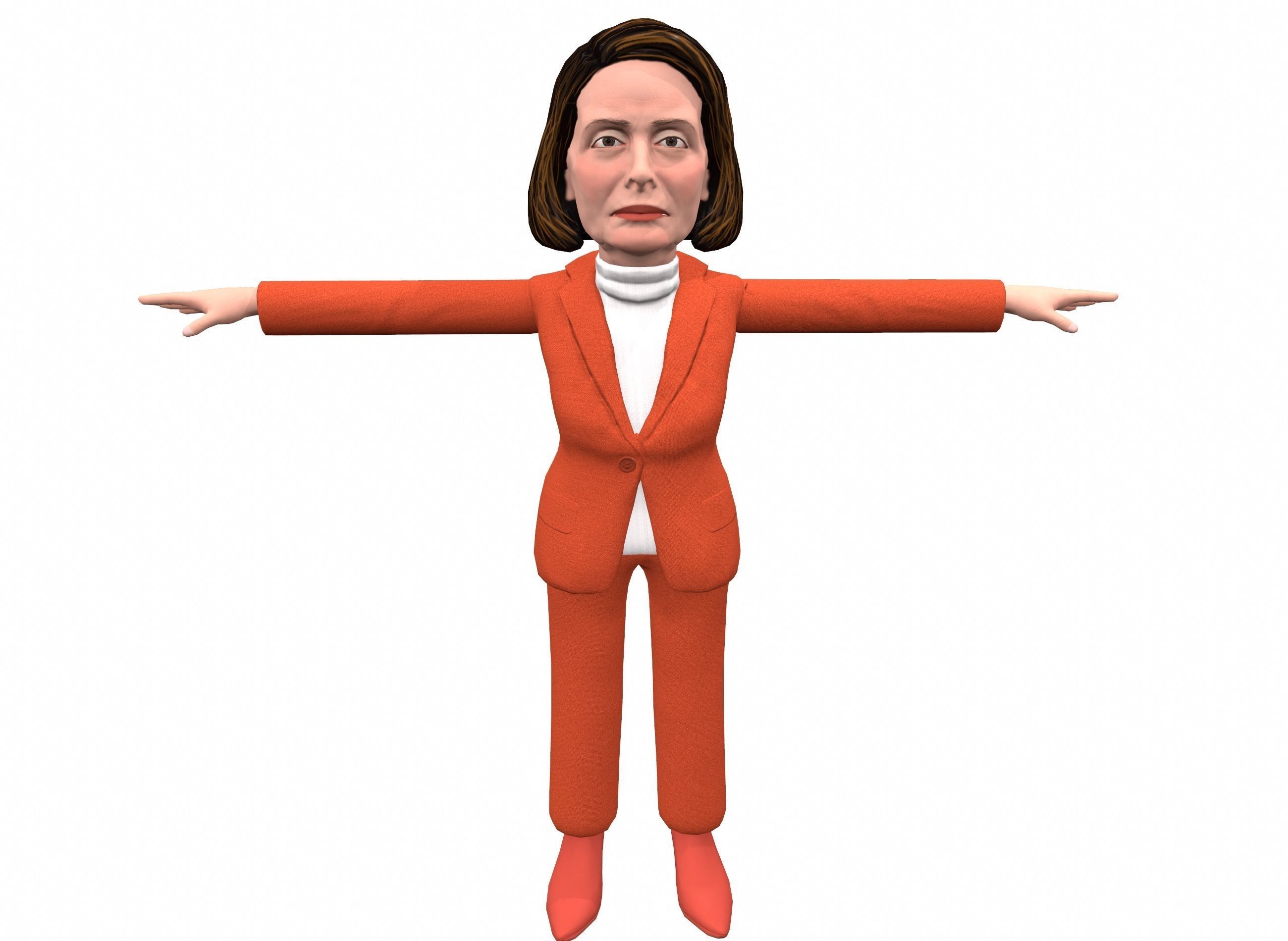 Nancy Pelosi 3D caricature low poly game rady rigged animated Low-poly 3D model_10