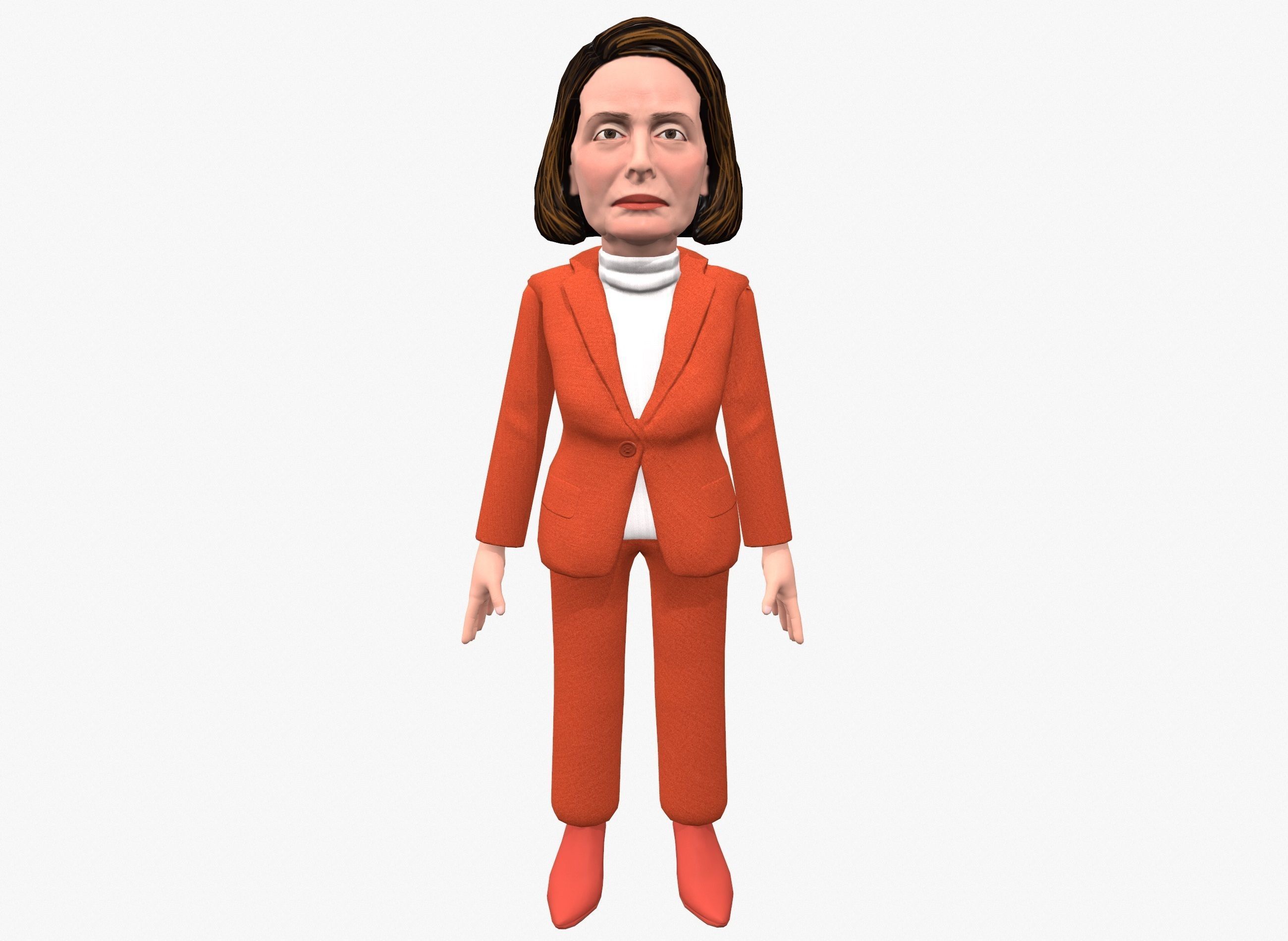 Nancy Pelosi 3D caricature low poly game rady rigged animated Low-poly 3D model_3
