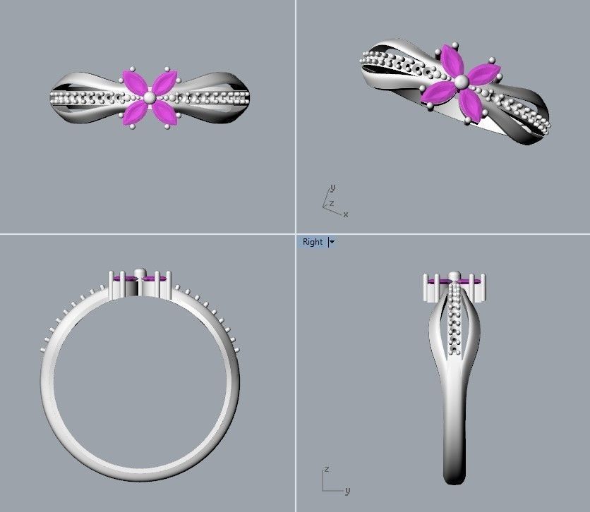 Women ring with rubies and diamonds 3dm stl 3D print model  3D print model_9