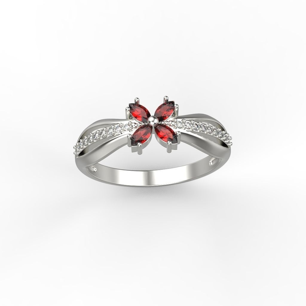 Women ring with rubies and diamonds 3dm stl 3D print model  3D print model_1