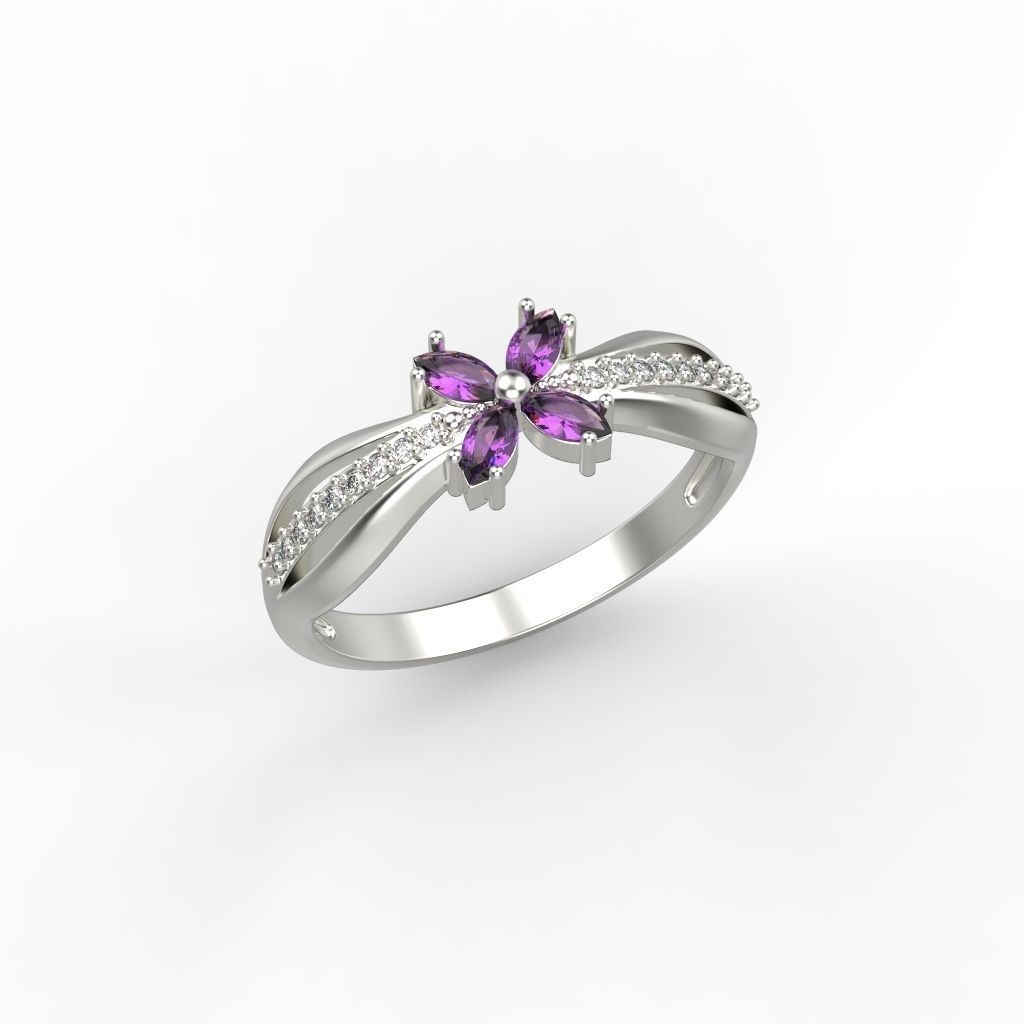 Women ring with rubies and diamonds 3dm stl 3D print model  3D print model_8