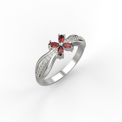Women ring with rubies and diamonds 3dm stl 3D print model  3D print model