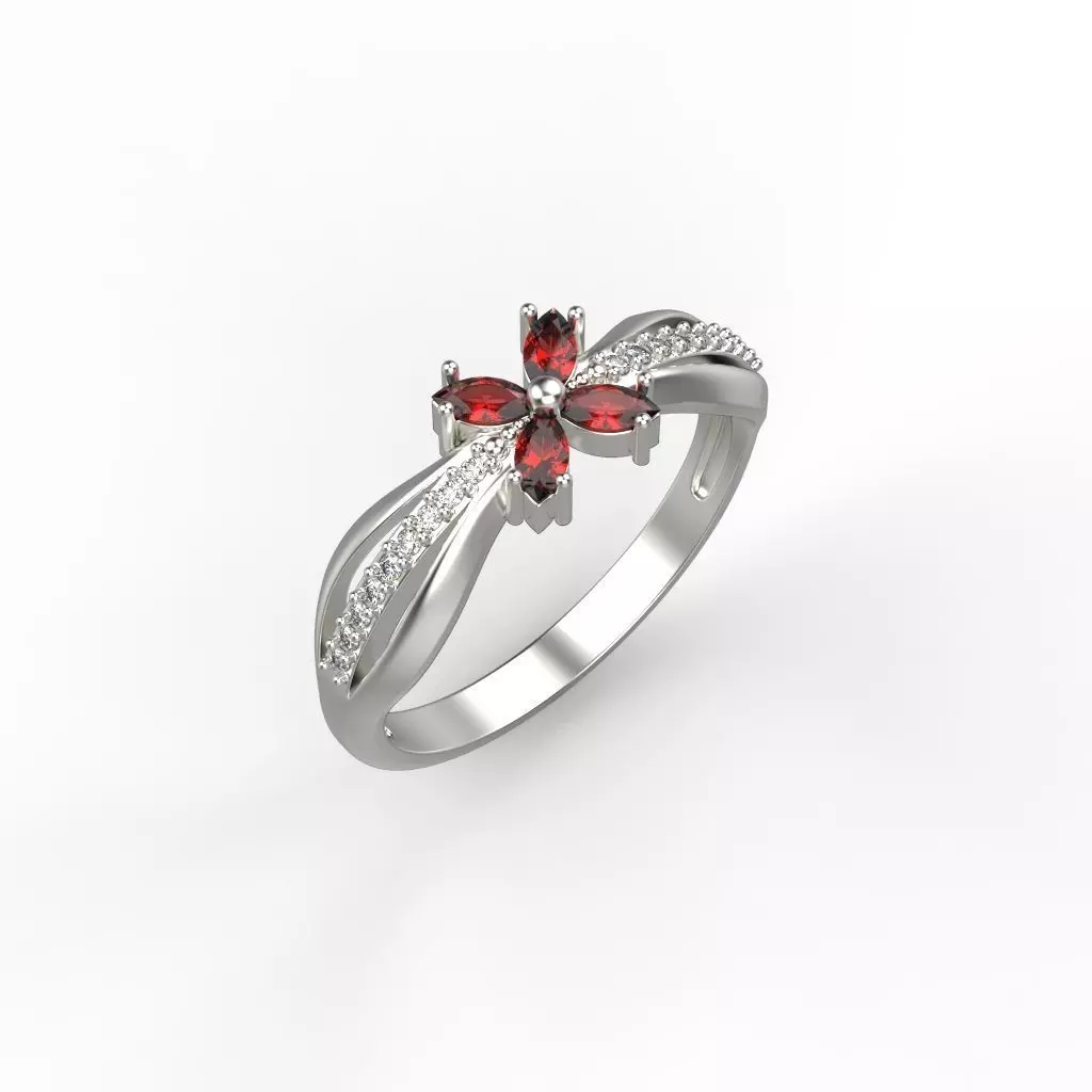 Women ring with rubies and diamonds 3dm stl 3D print model  3D print model_0
