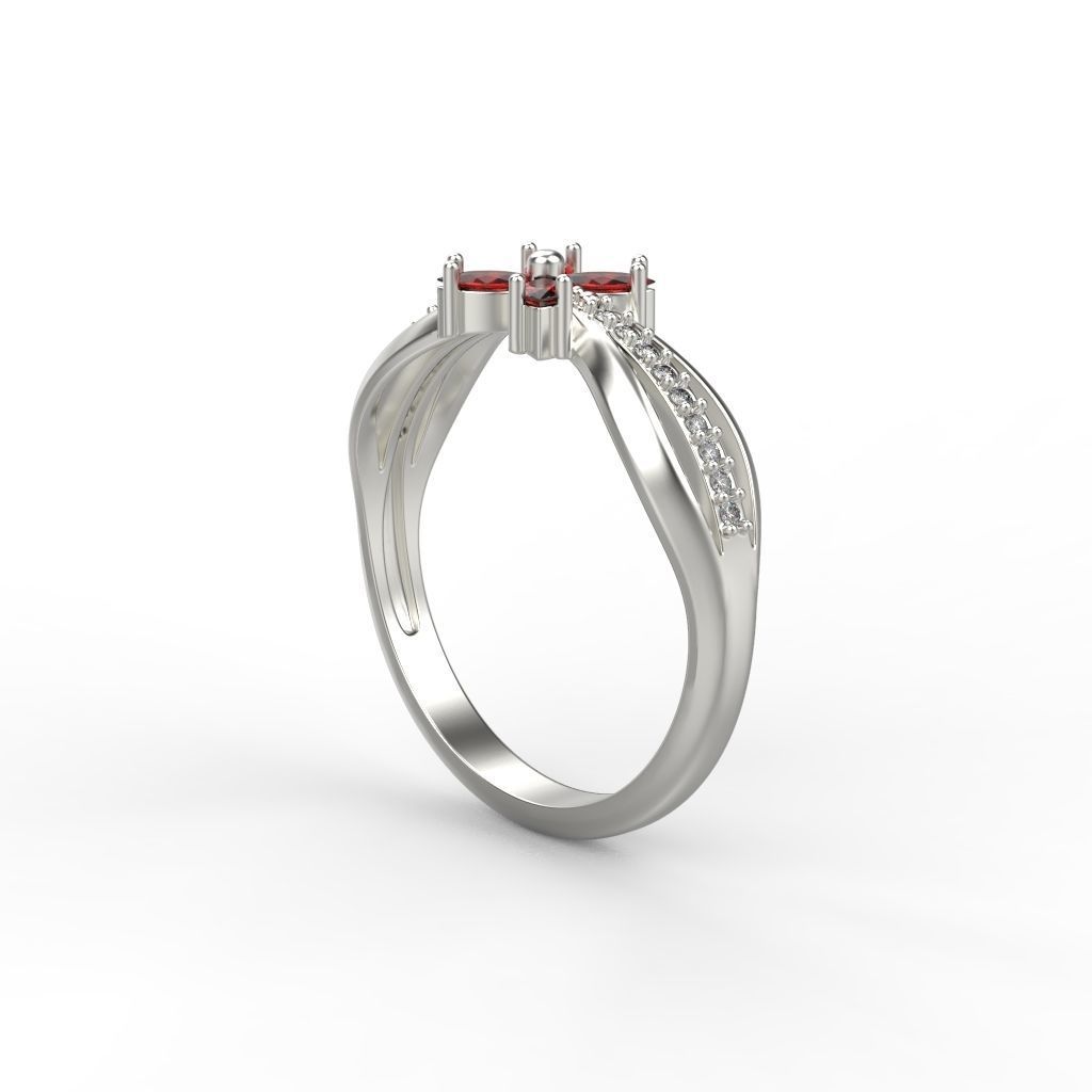 Women ring with rubies and diamonds 3dm stl 3D print model  3D print model_5