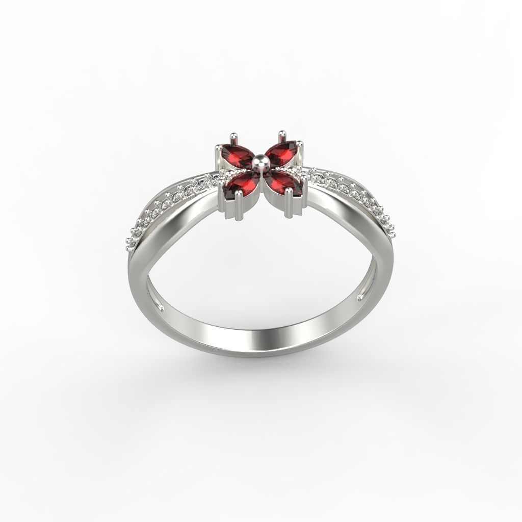 Women ring with rubies and diamonds 3dm stl 3D print model  3D print model_3