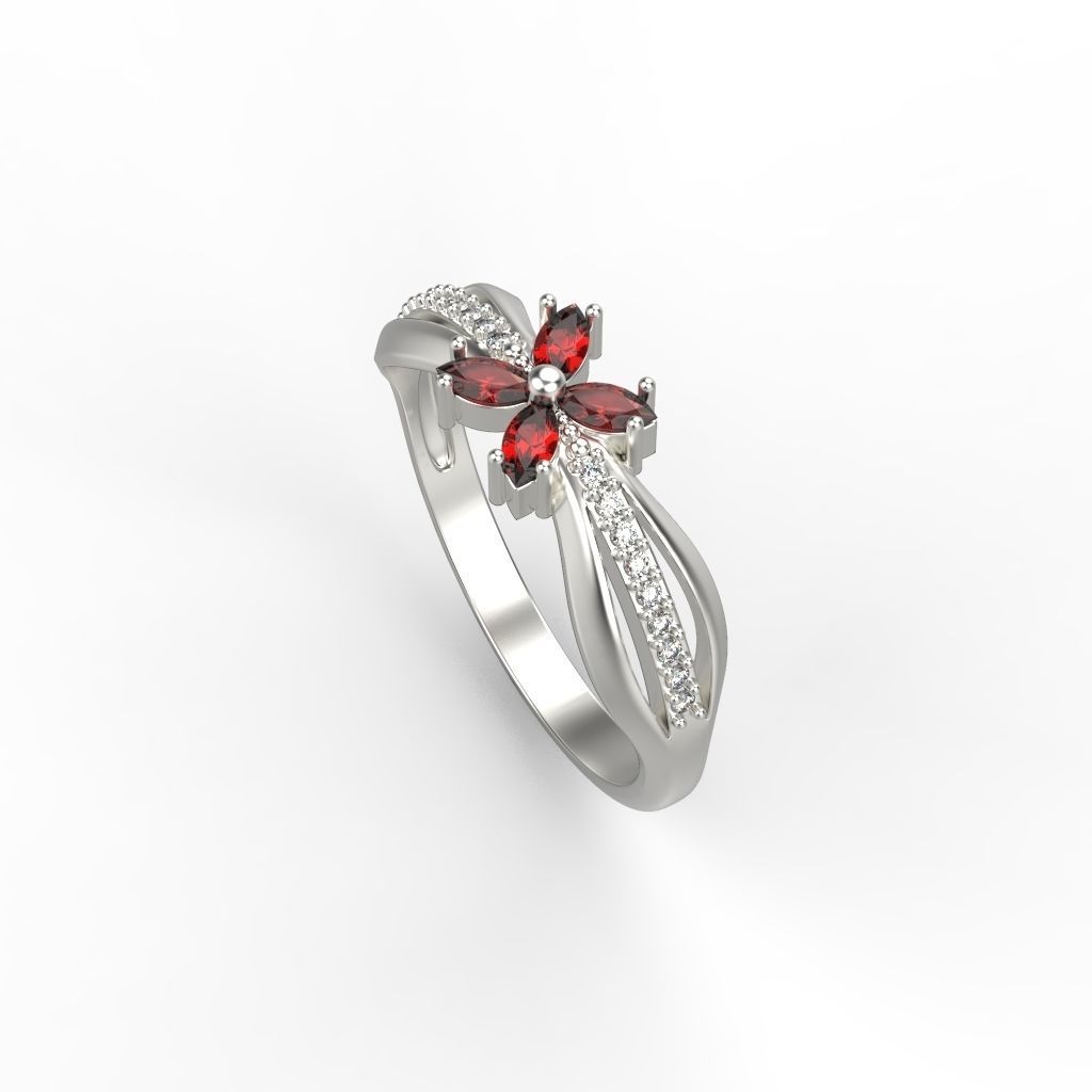Women ring with rubies and diamonds 3dm stl 3D print model  3D print model_6