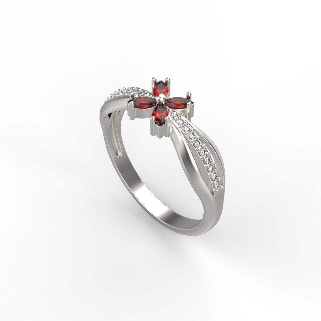 Women ring with rubies and diamonds 3dm stl 3D print model  3D print model_7