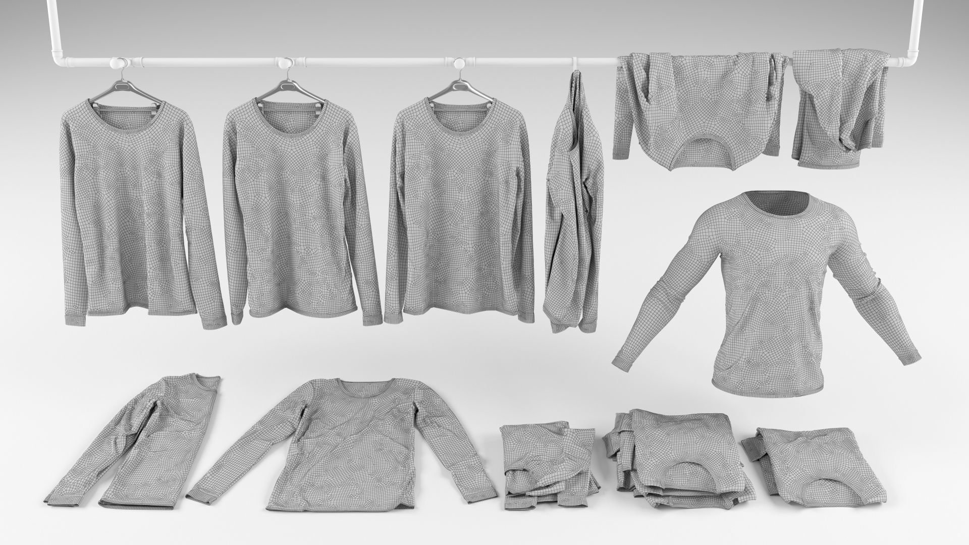 Long sleeve shirt collection 3D model_2