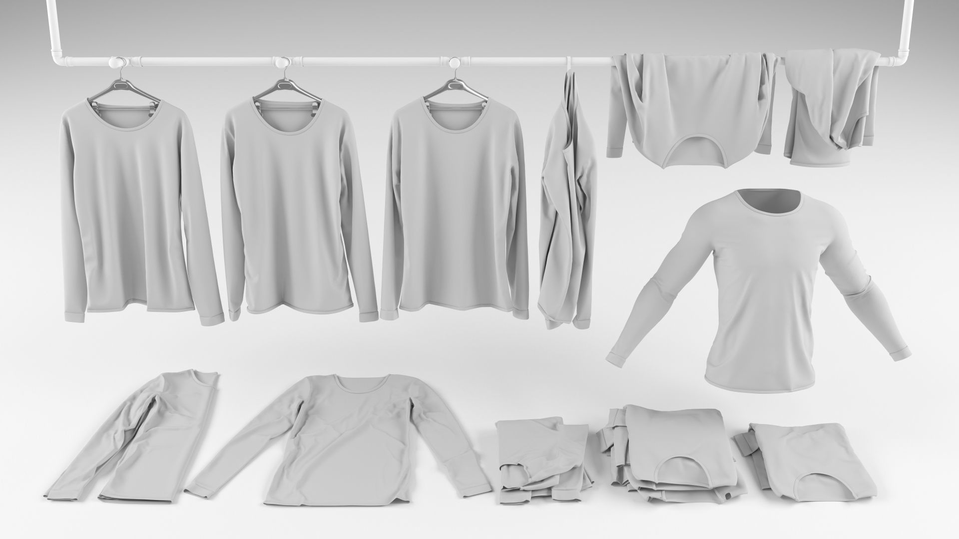 Long sleeve shirt collection 3D model_1