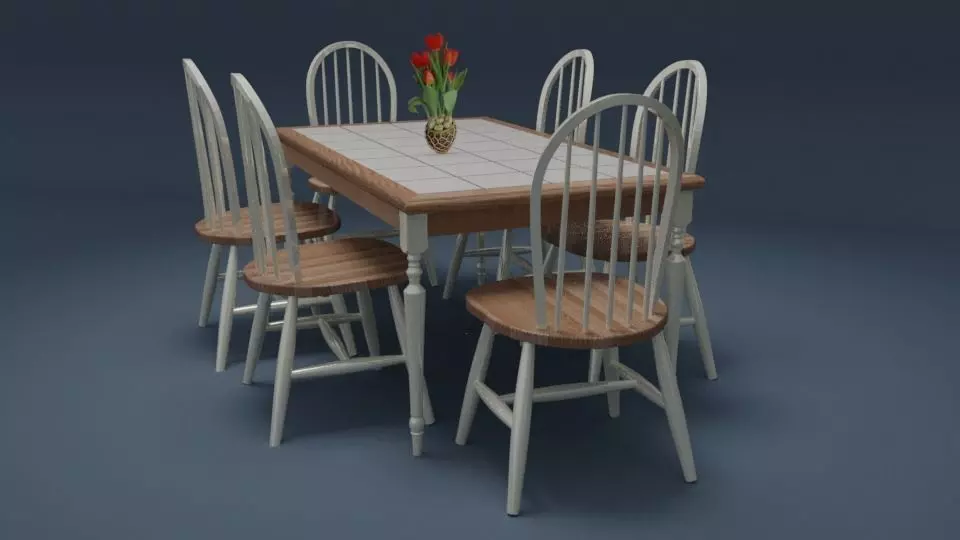 Country Style Timber Dining Set 3D model_0