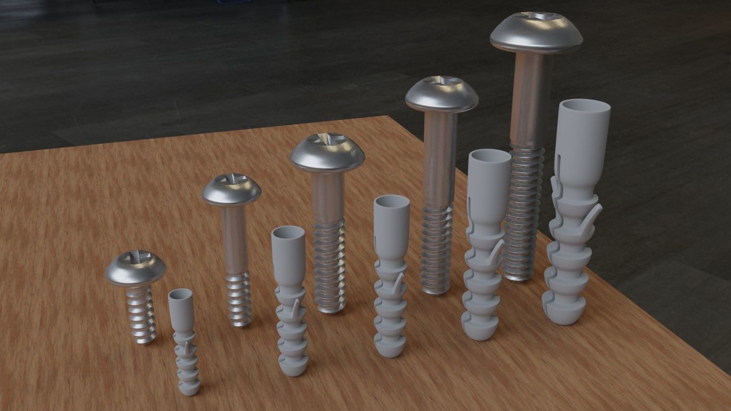 Set of 73 Bolts Nuts Washers Nails Sleeves Butterflies 3D model_8