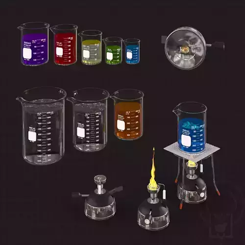 Portable Micro Lab Burner Tripod Beaker Chemistry set 3D model
