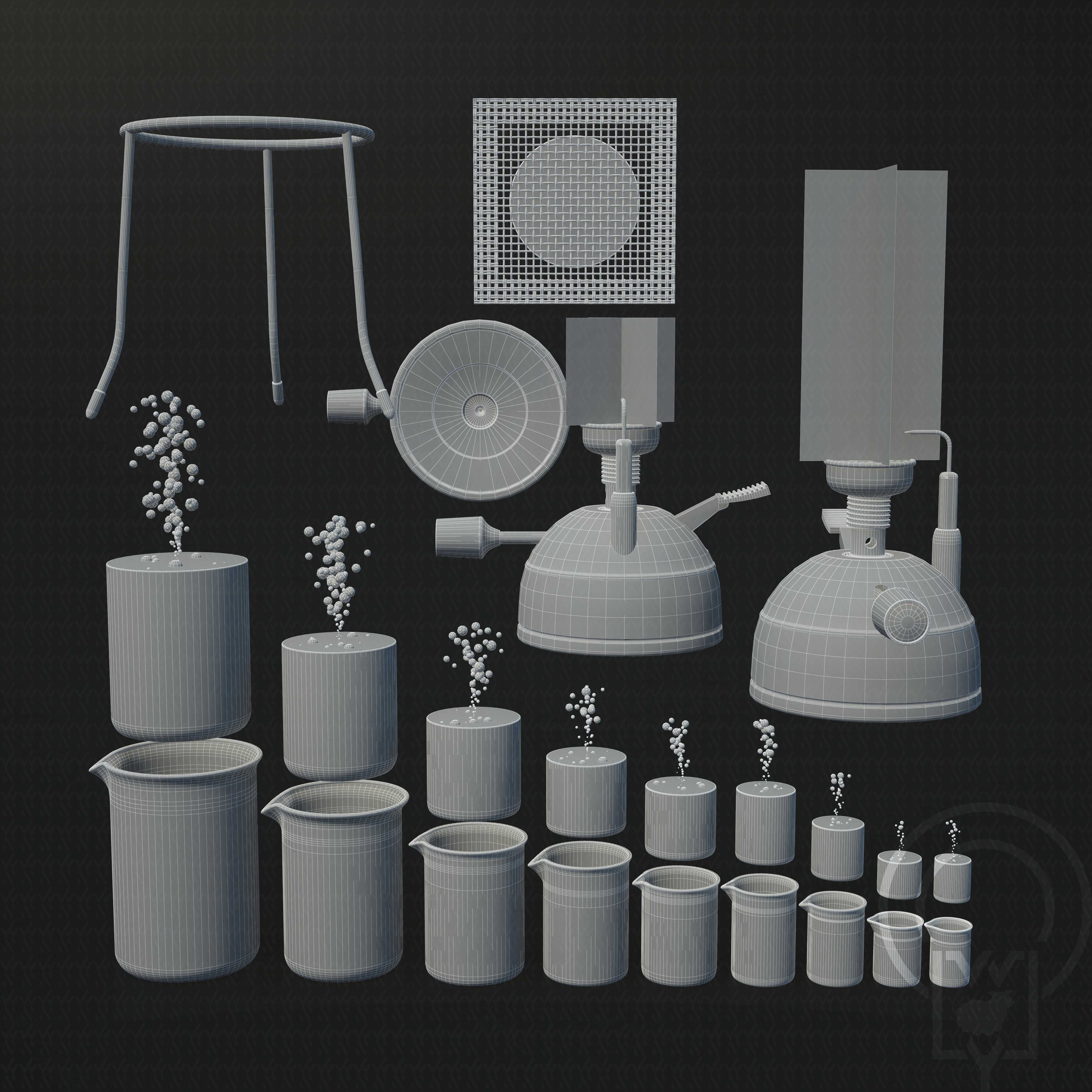 Portable Micro Lab Burner Tripod Beaker Chemistry set 3D model_9