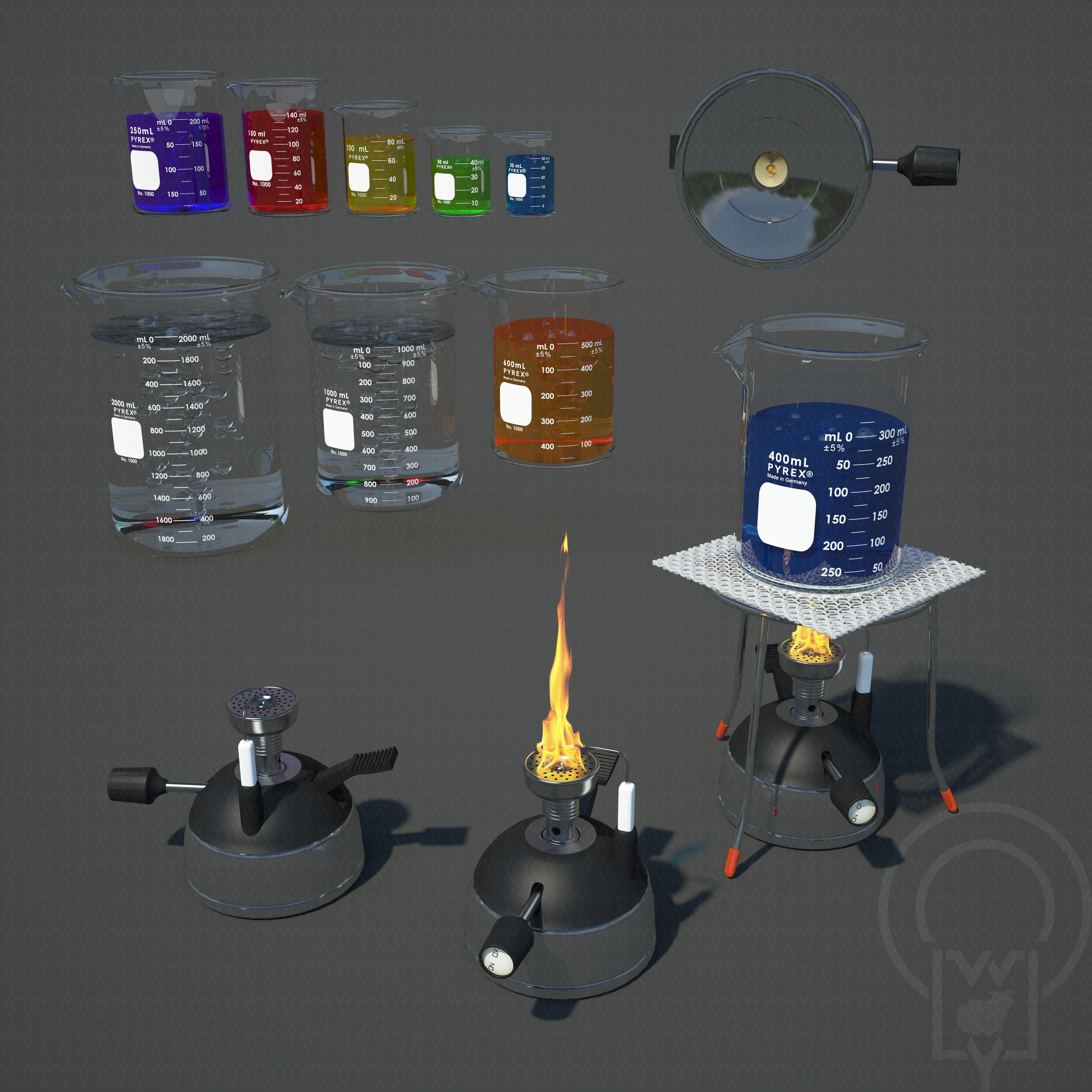 Portable Micro Lab Burner Tripod Beaker Chemistry set 3D model_6