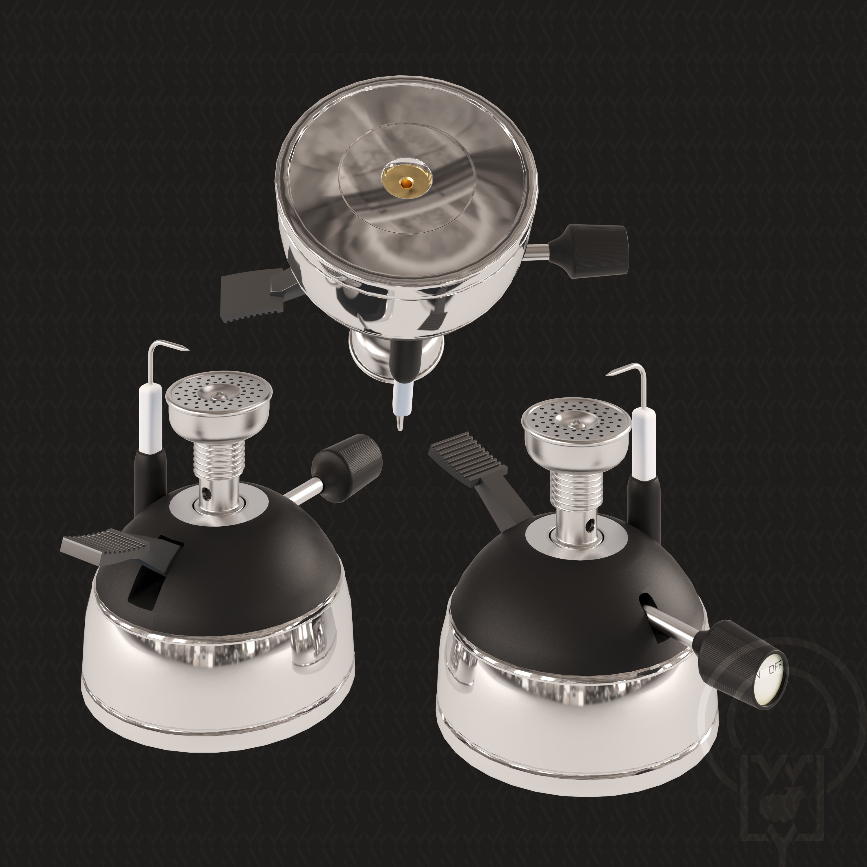 Portable Micro Lab Burner Tripod Beaker Chemistry set 3D model_1