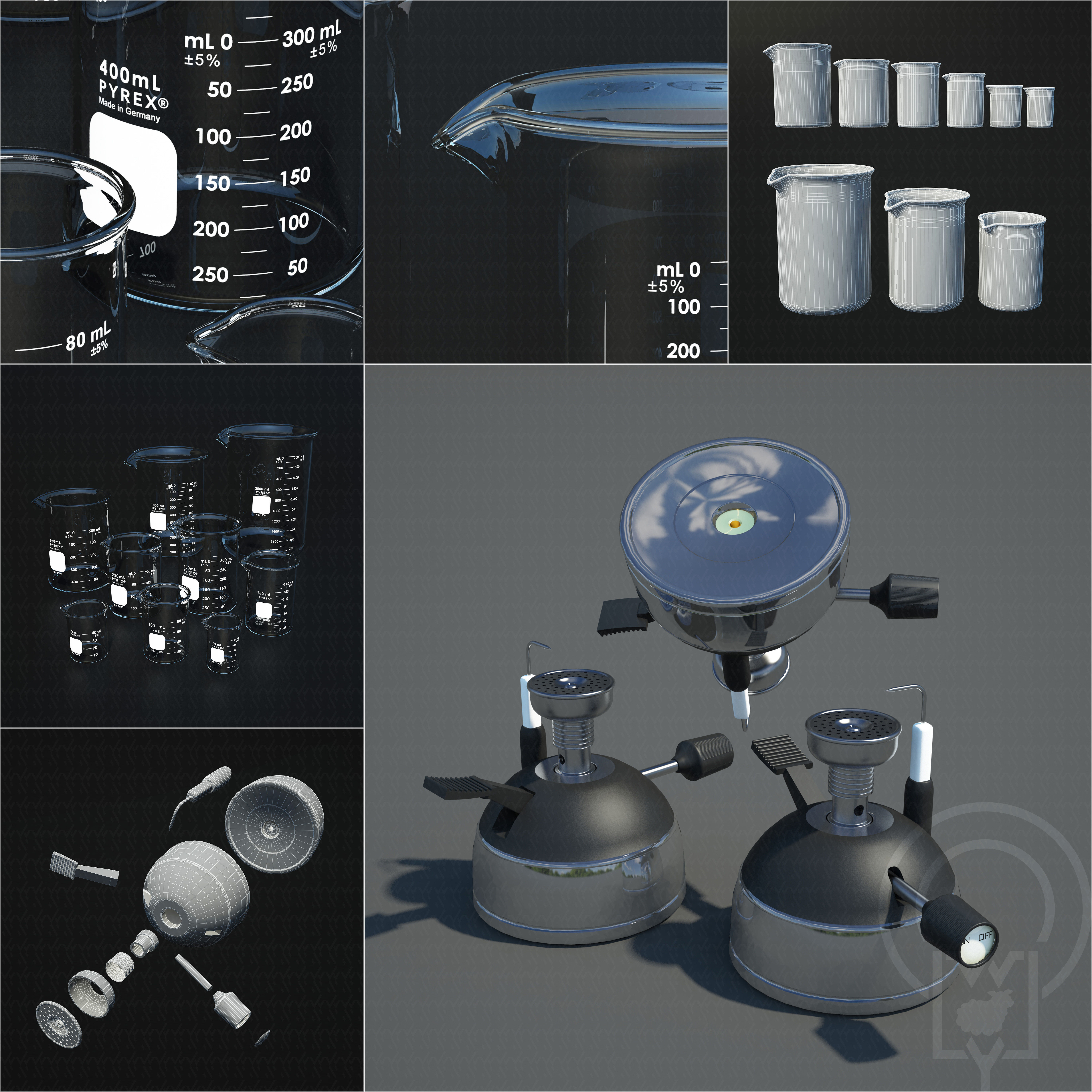 Portable Micro Lab Burner Tripod Beaker Chemistry set 3D model_7