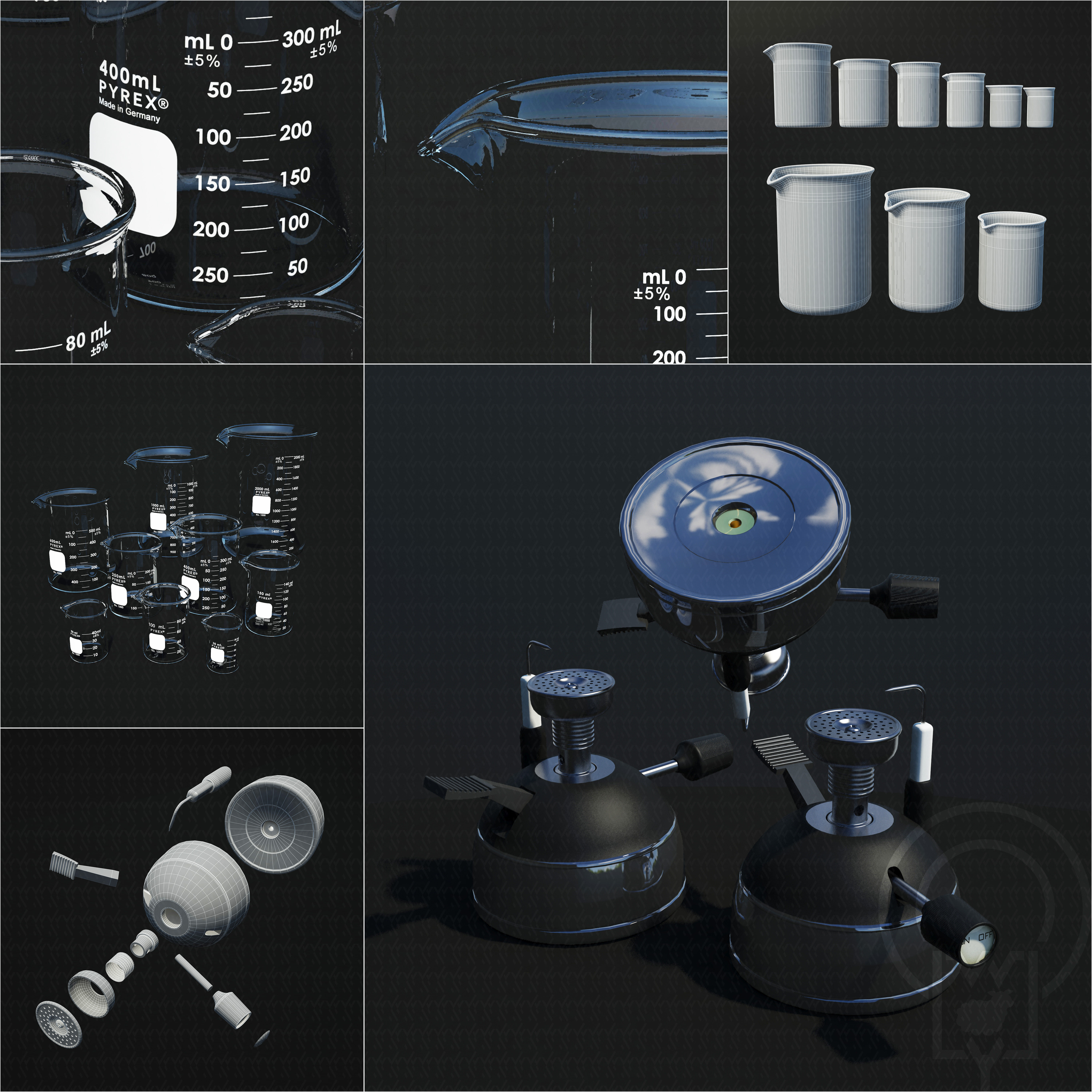Portable Micro Lab Burner Tripod Beaker Chemistry set 3D model_8