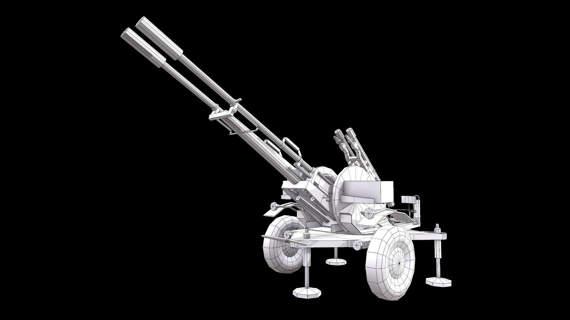 ZU-23-2 Pilica rocket-artillery set anti-aircraft Low-poly 3D model_7