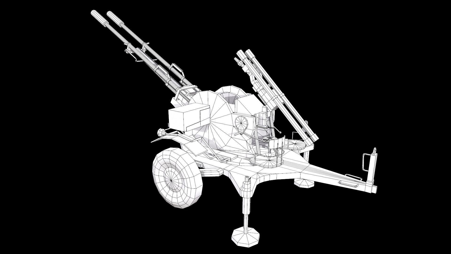 ZU-23-2 Pilica rocket-artillery set anti-aircraft Low-poly 3D model_6