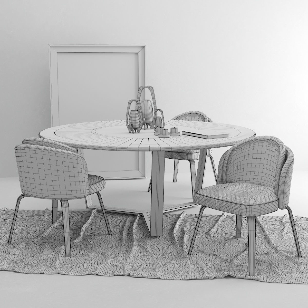 Dining Set 1 round table and chairs 3D model_3
