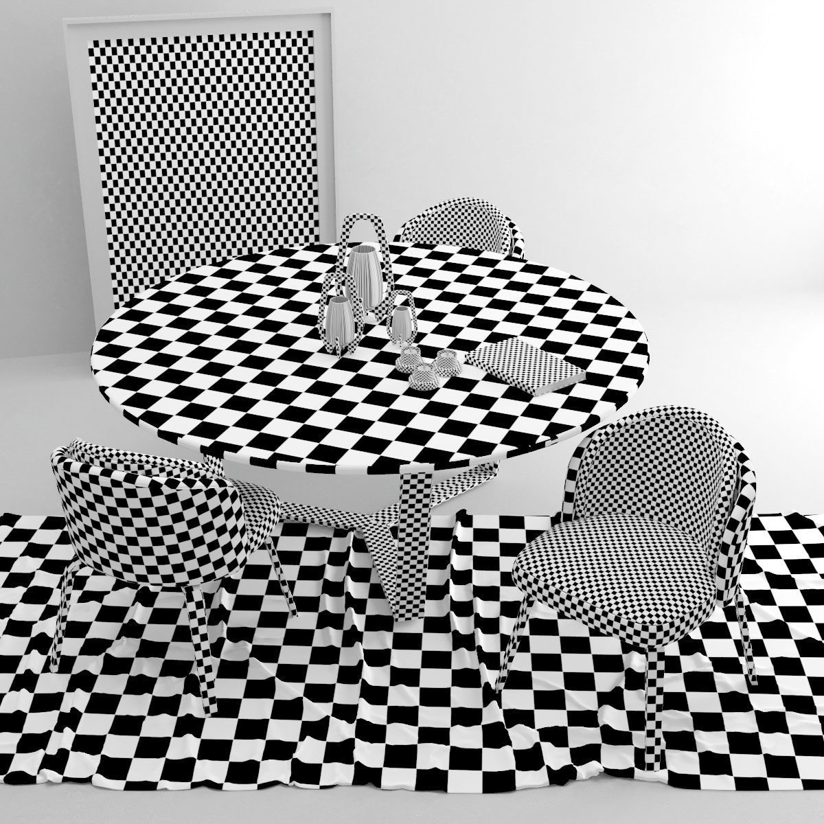 Dining Set 1 round table and chairs 3D model_4