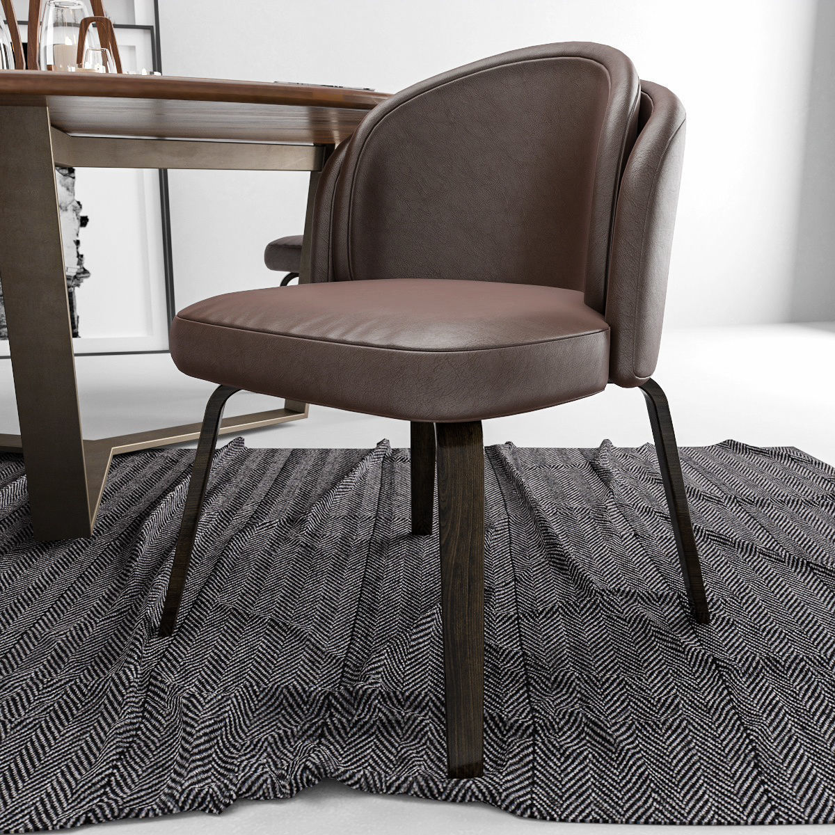 Dining Set 1 round table and chairs 3D model_1