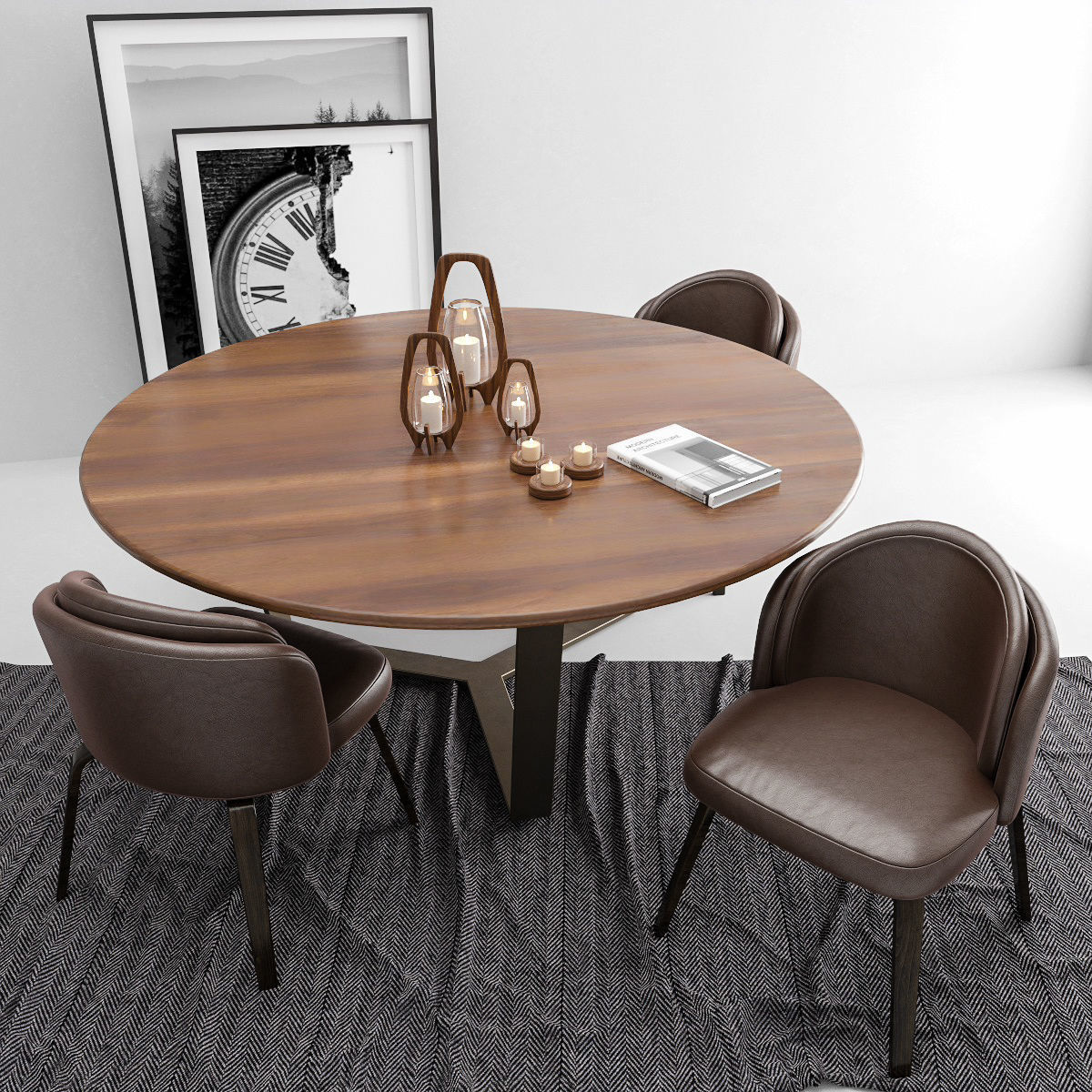 Dining Set 1 round table and chairs 3D model_2