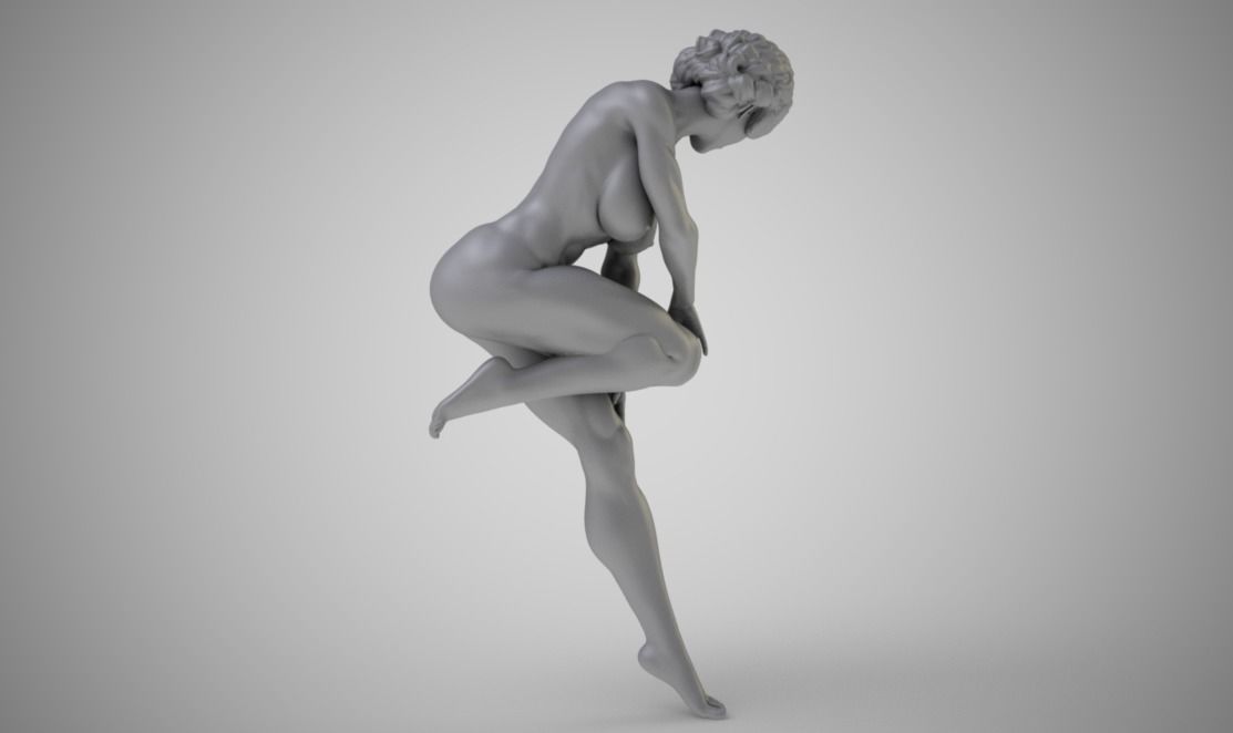 Muscular Woman Lean Against Wall 3D print model_2