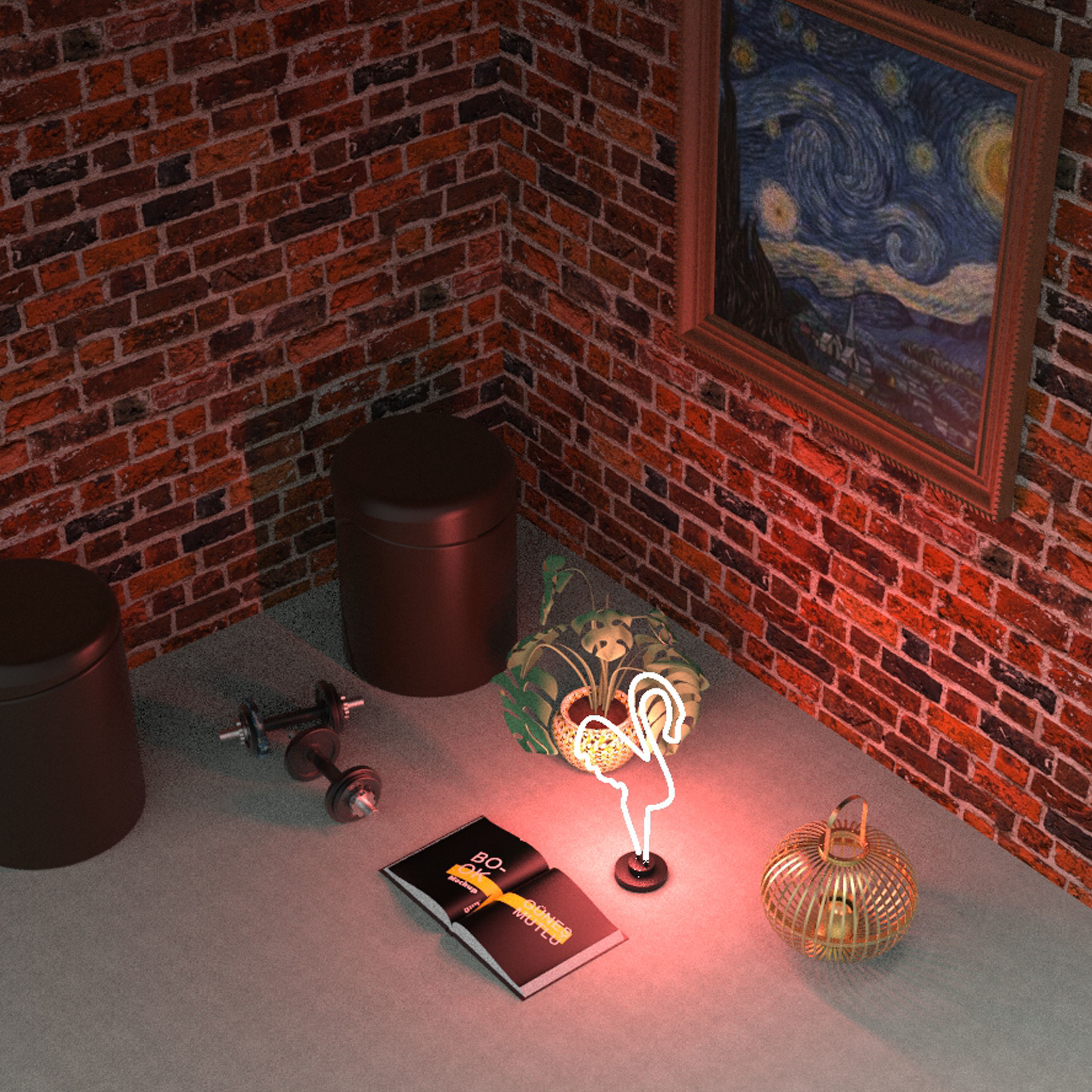 Neon Led Flamingo 3D model_1