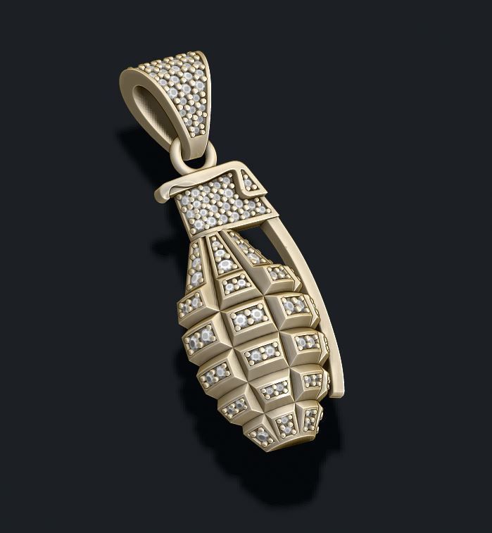 Grenade pendant with gems 3D print model_6