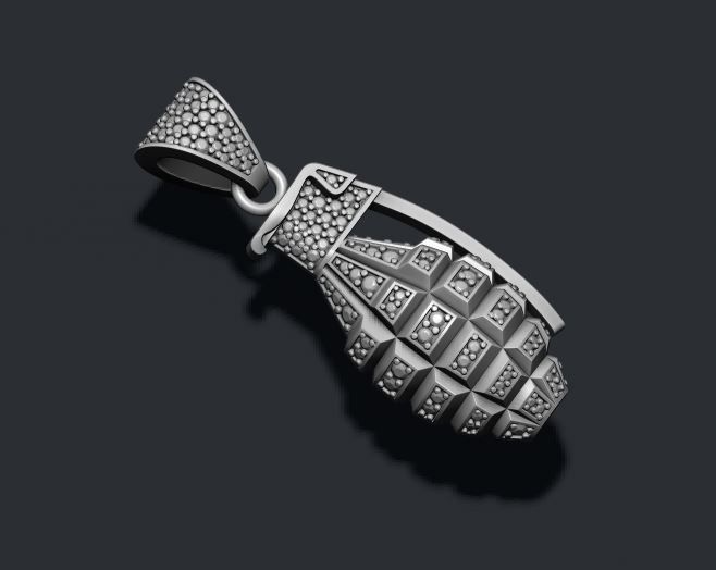 Grenade pendant with gems 3D print model_4