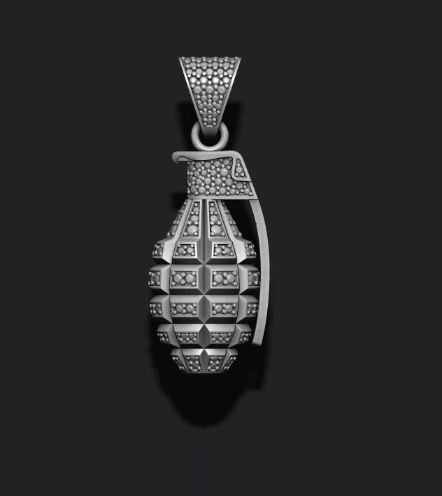 Grenade pendant with gems 3D print model_3