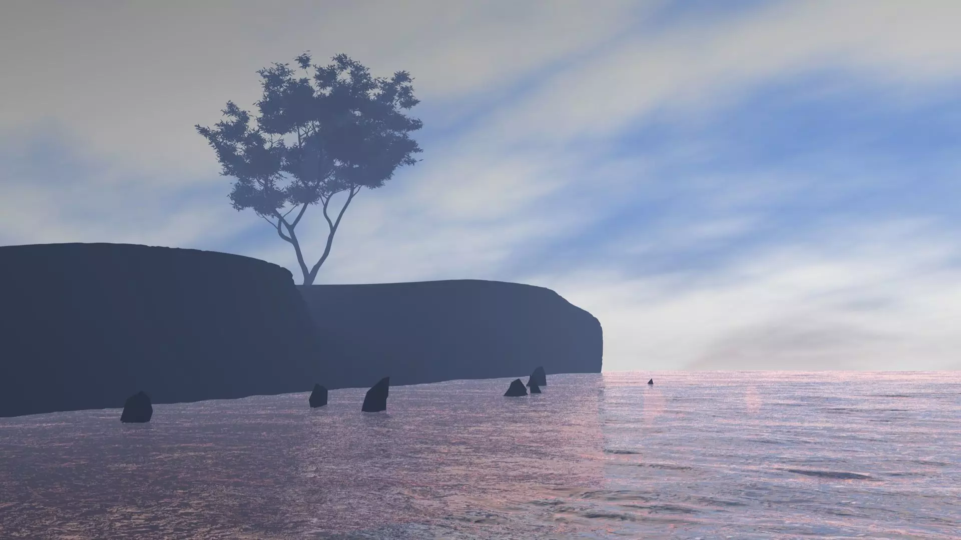Ocean cliff with tree Low-poly 3D model_0