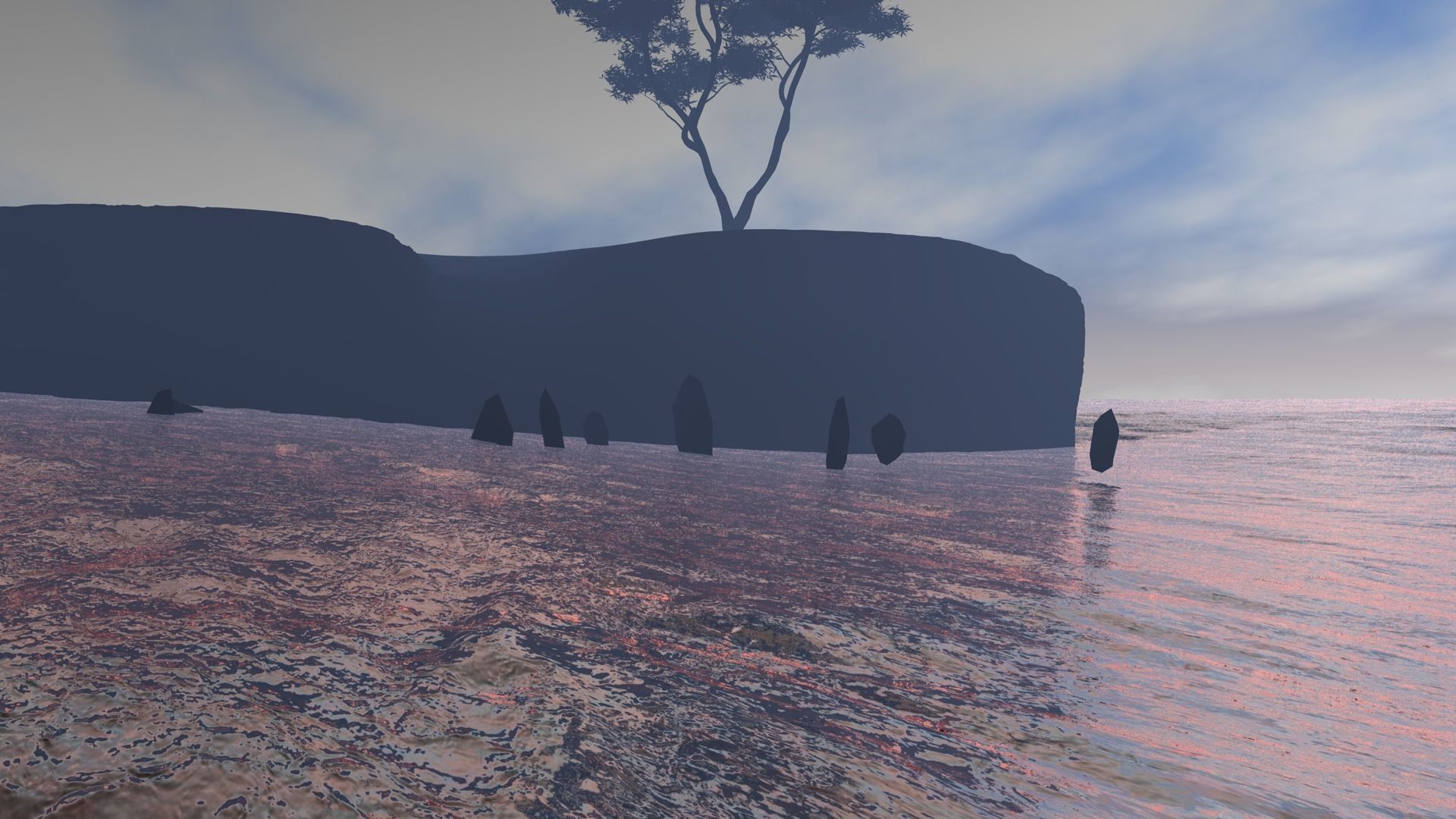 Ocean cliff with tree Low-poly 3D model_2