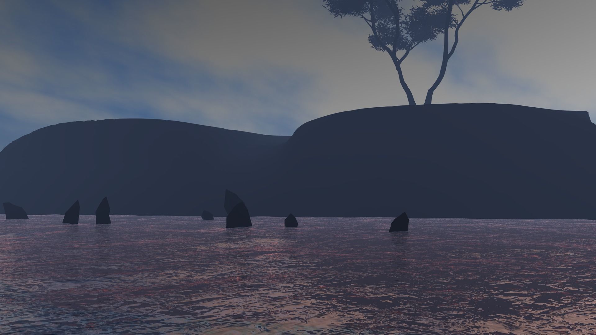 Ocean cliff with tree Low-poly 3D model_1