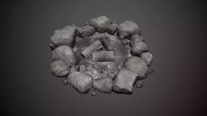 Campfire pile of rocks Low-poly 3D model
