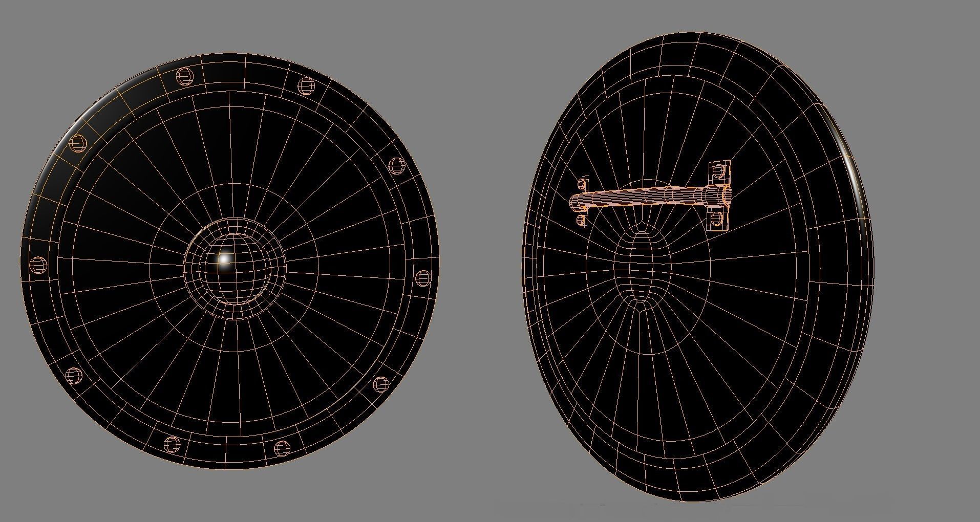 Medieval rounded shield Low-poly 3D model_5
