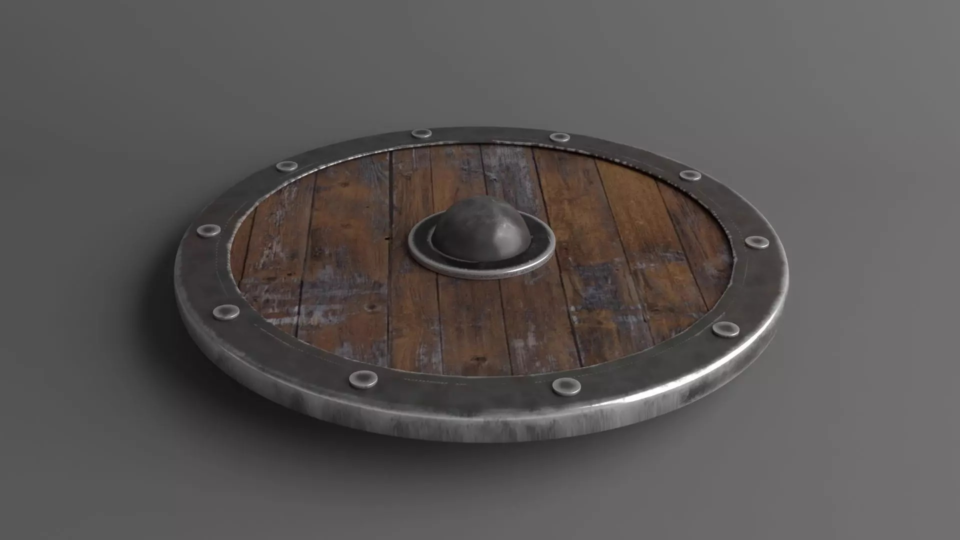 Medieval rounded shield Low-poly 3D model_0