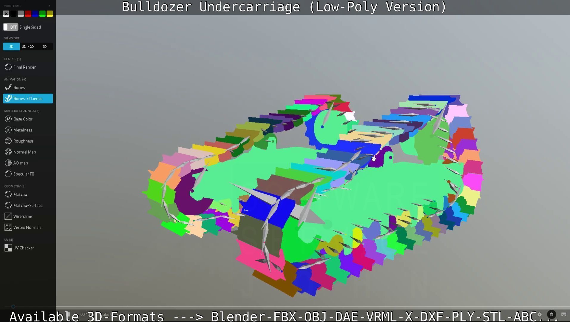Bulldozer Undercarriage Rigged and Animated - Low-Poly Version Low-poly 3D model_36