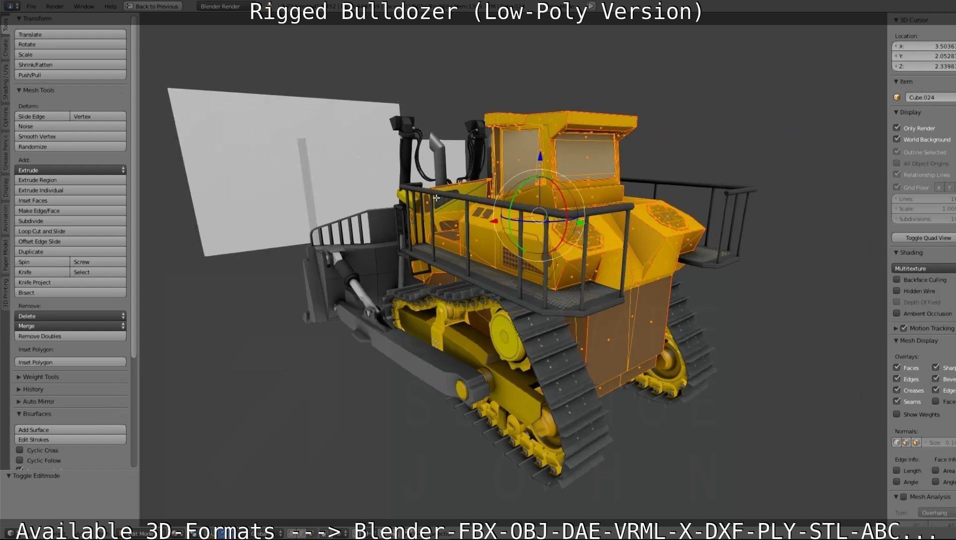 Bulldozer Rigged and Animated- Low-Poly Version Low-poly 3D model_9