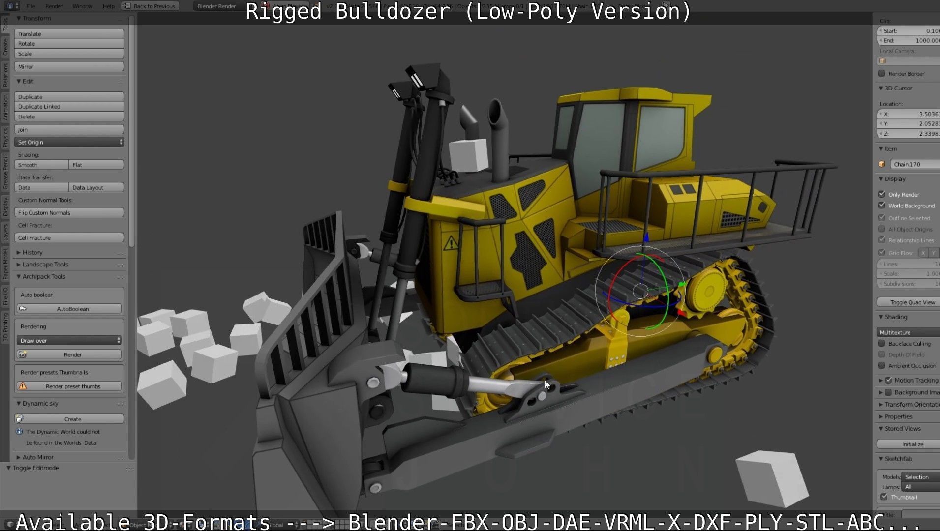 Bulldozer Rigged and Animated- Low-Poly Version Low-poly 3D model_20