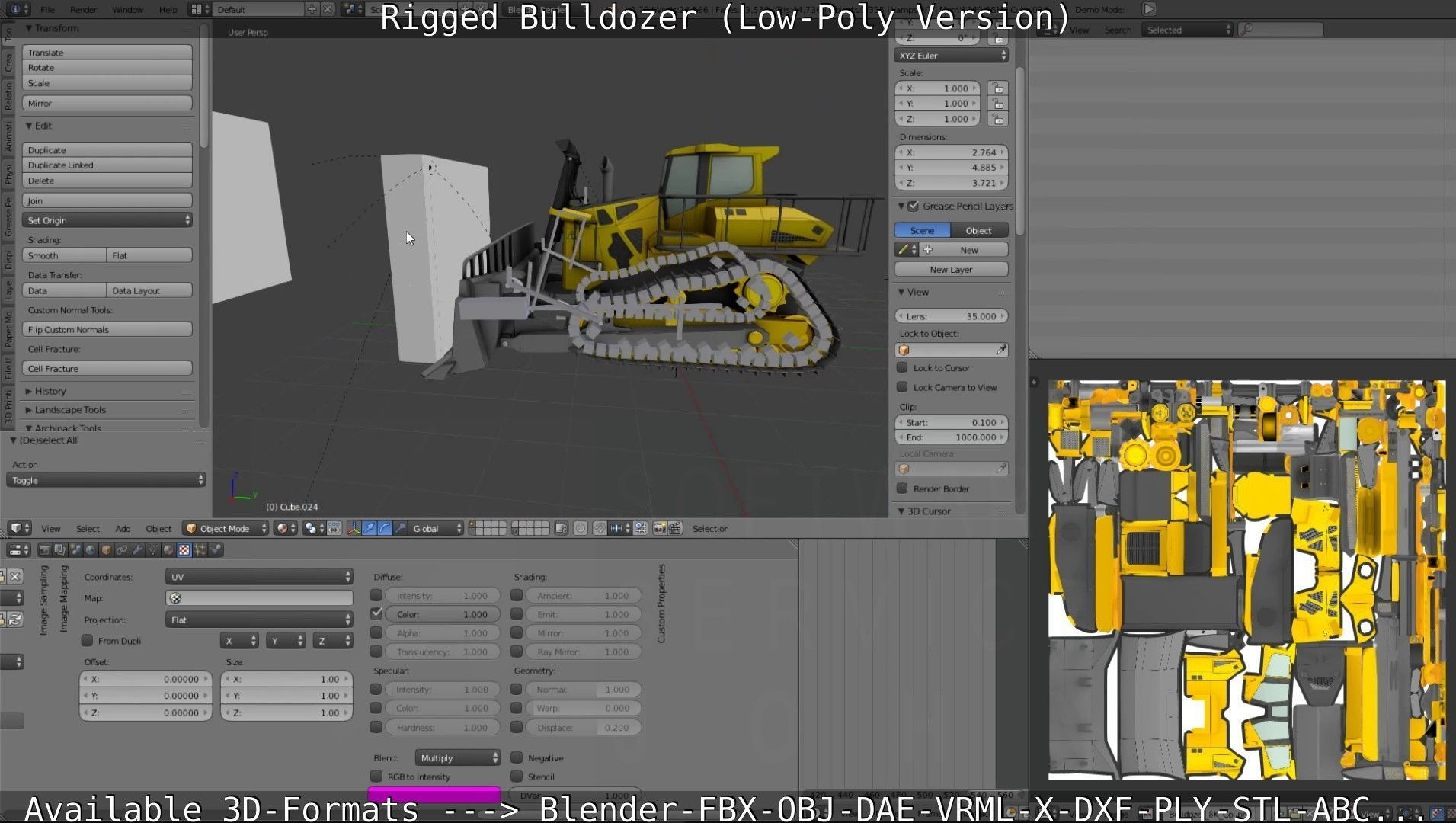 Bulldozer Rigged and Animated- Low-Poly Version Low-poly 3D model_14