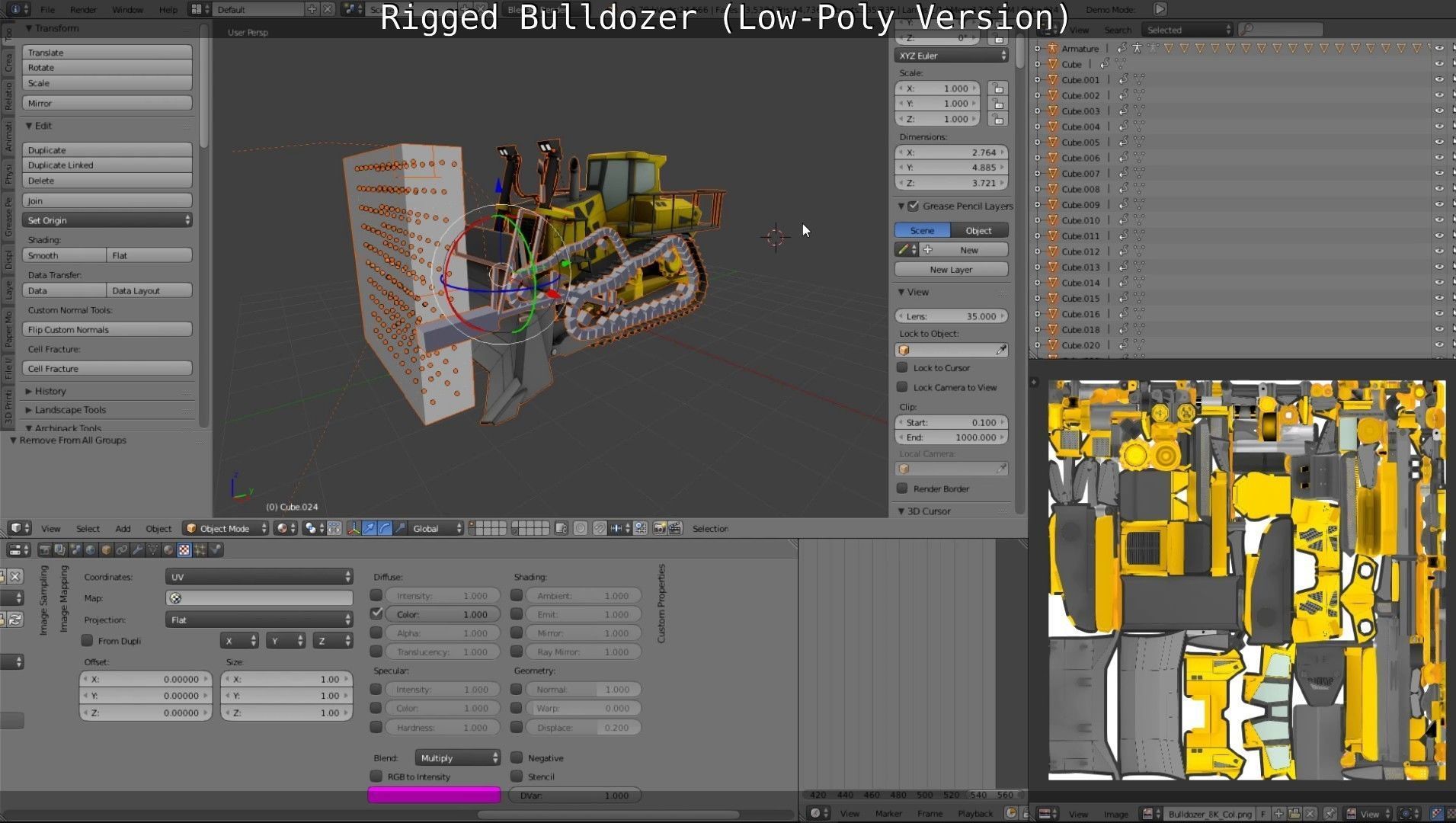 Bulldozer Rigged and Animated- Low-Poly Version Low-poly 3D model_13