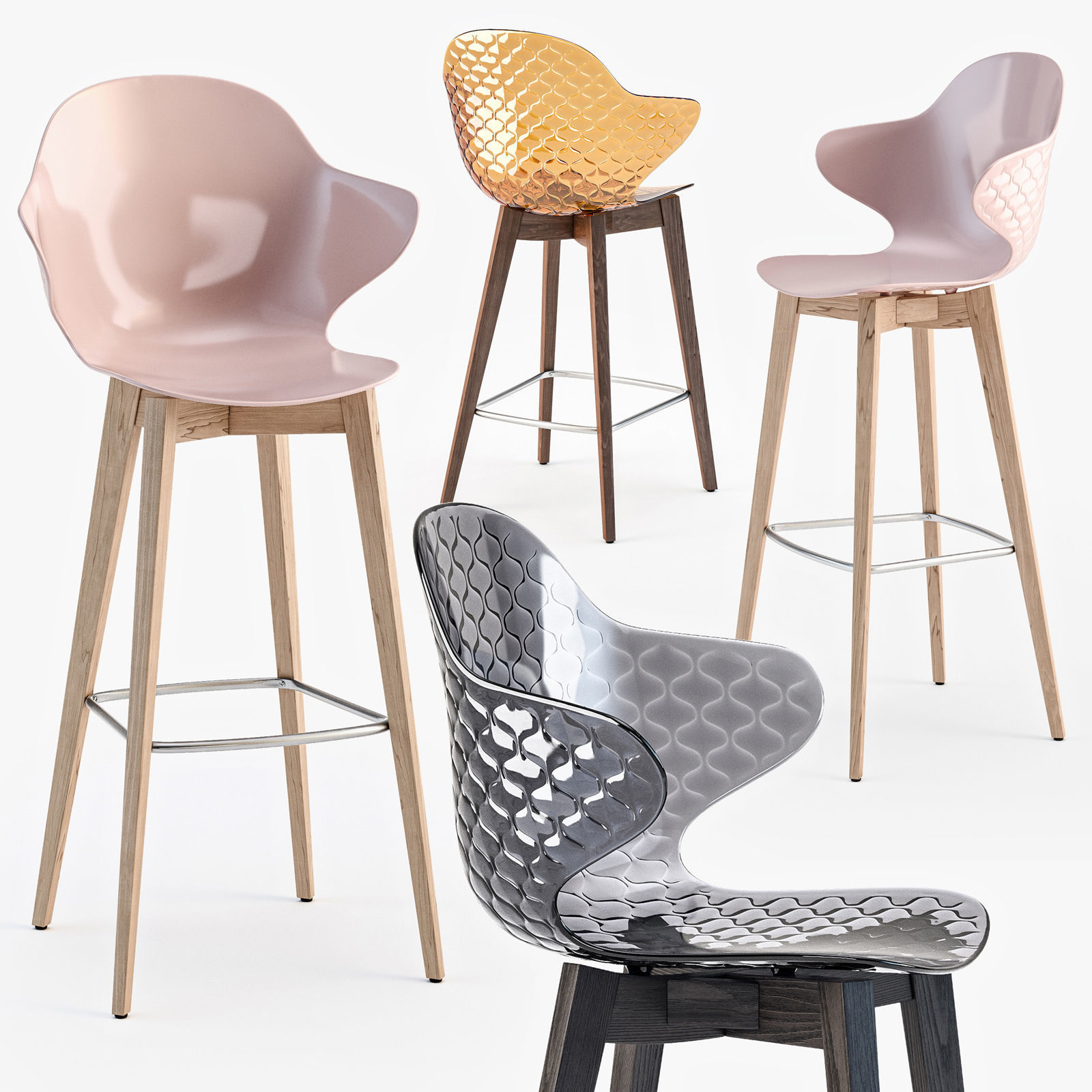 Calligaris Saint Tropez wood stool 3D model_0